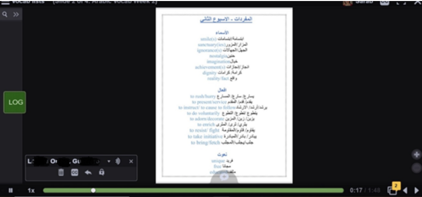 Students on Advanced Arabic II create their own vocab list with text and audio