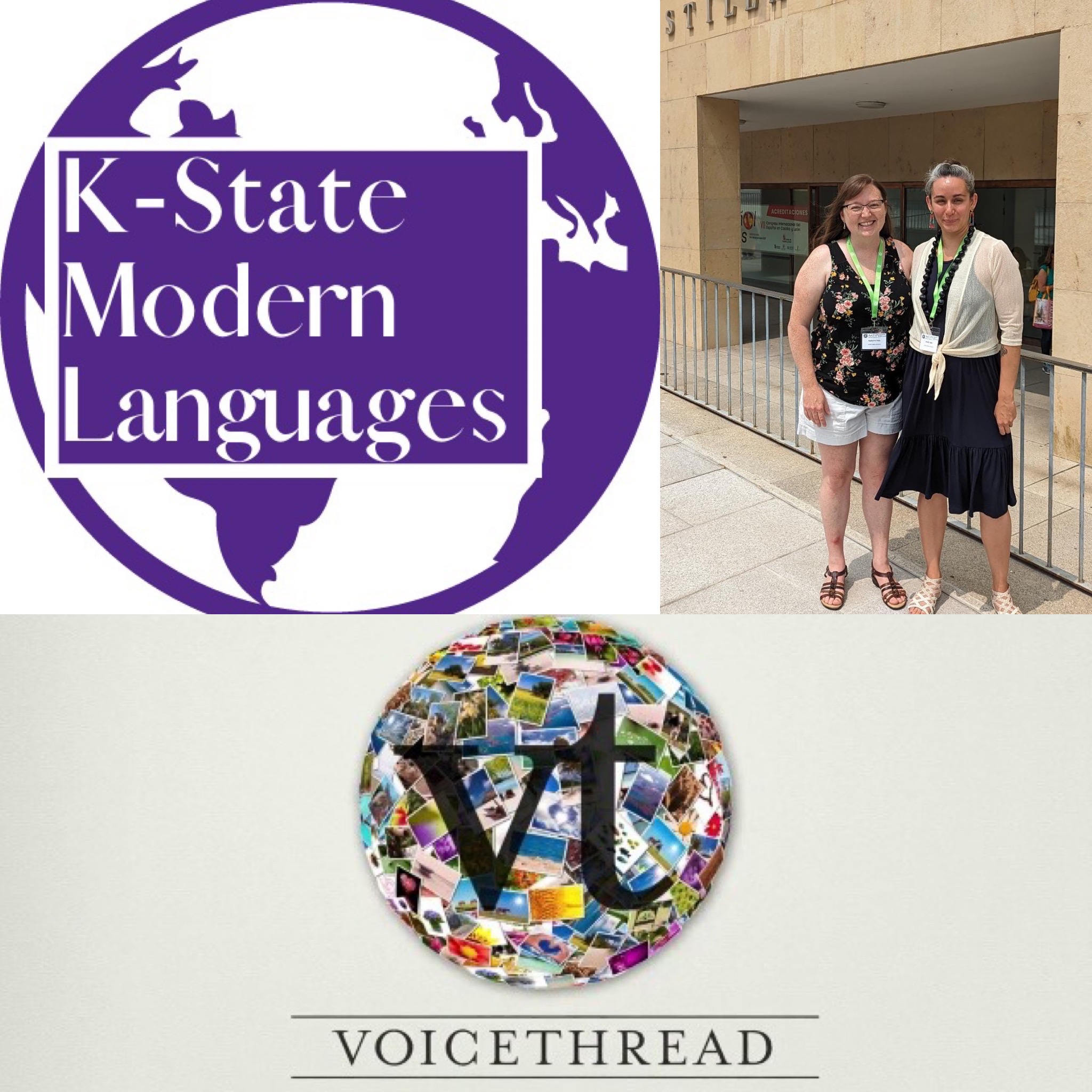 K-State Modern Languages Logo, VoiceThread Logo, and Photo of Dr. Raelynne M. Hale and Dr. Andrea Faber.