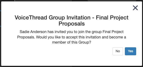 Screenshot of the on-screen dialog box asking a pending member to accept the invitation