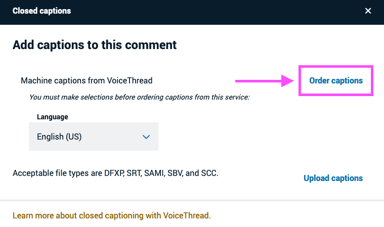 Using closed captioning VoiceThread