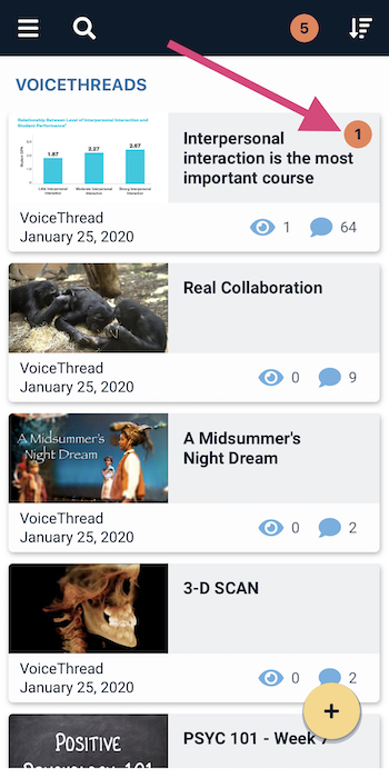 Screenshot of a VoiceThread thumbnail with 1 new comment listed