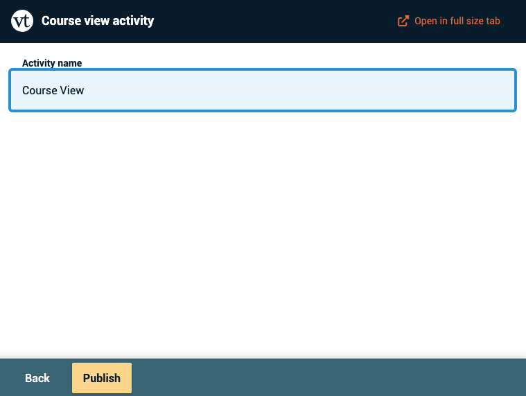 Screenshot of the activity titling page
