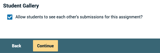 Screenshot of the student gallery checkbox on the choose options page