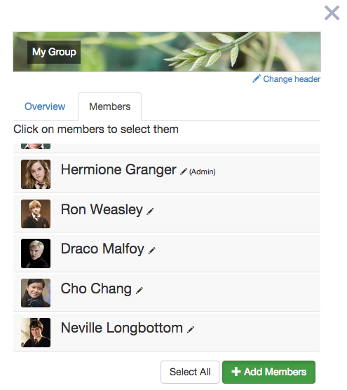 Screenshot of the list of members with the Add Members button at the bottom