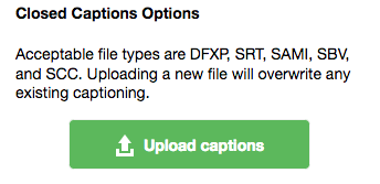 Screenshot of the upload captions button
