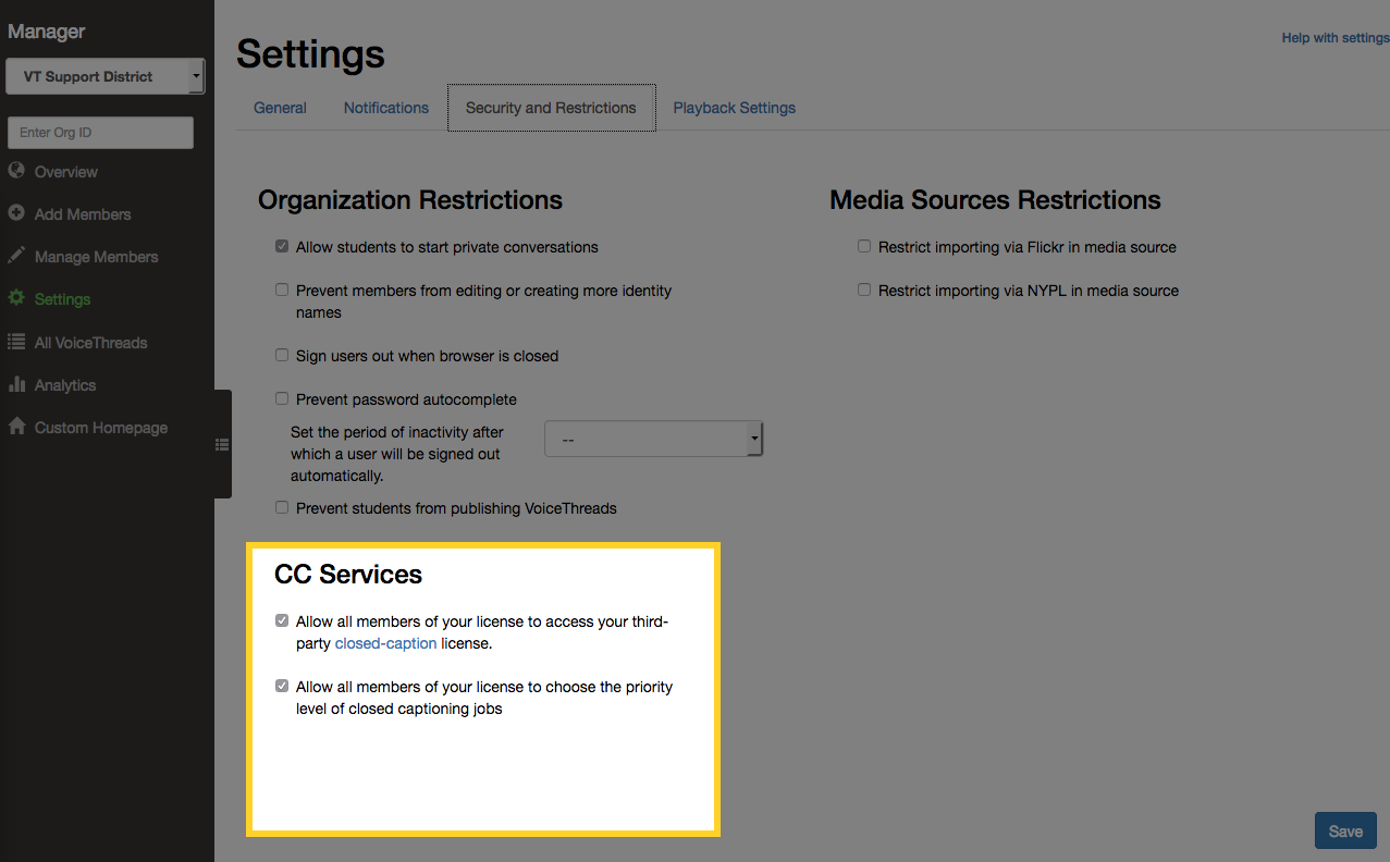 Setting up and managing a closed caption integration VoiceThread